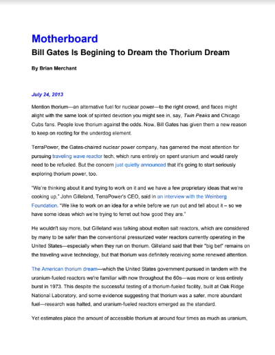 Bill Gates Is Beginning To Dream The Thorium Dream
