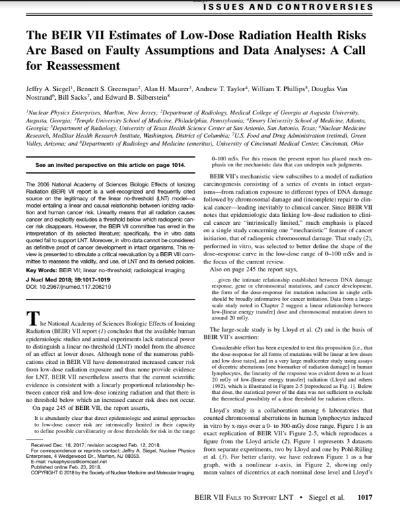 Duncan The BEIR VII Estimates of Low-Dose Radiation Health Risks Are Based on Faulty Assumptions and Data Analyses - A Call for Reassessment