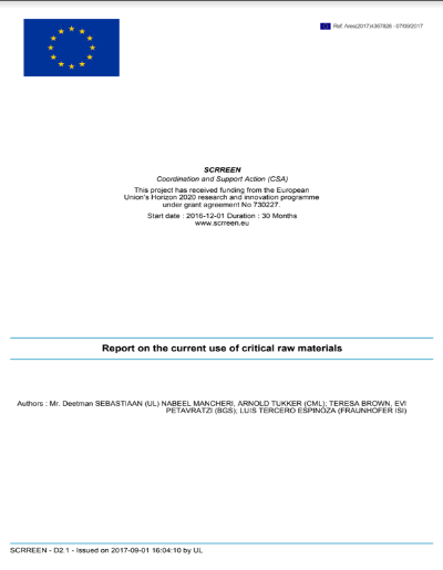 SCRREEN-D2.1 Report on the current use of critical raw materials
